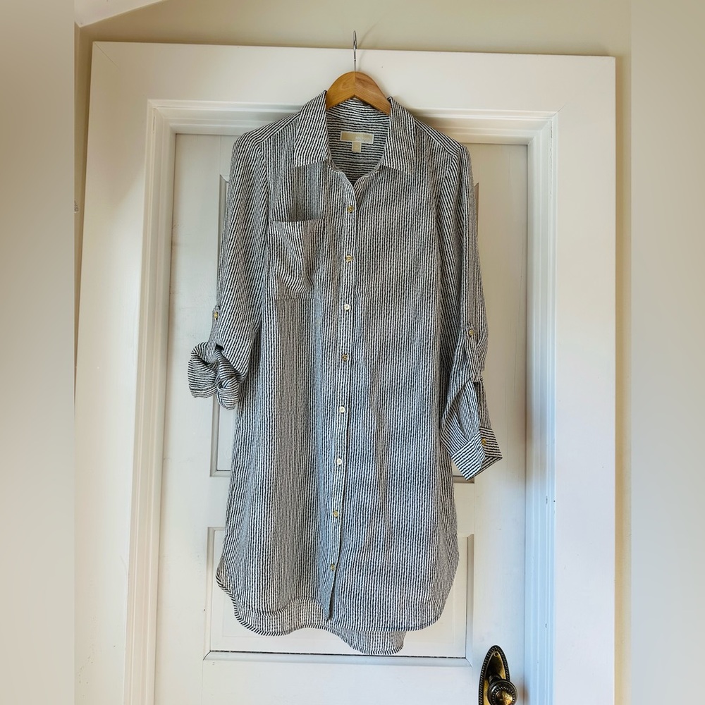 NWOT Michael Kors Shirt Dress Brown and White Sz 10